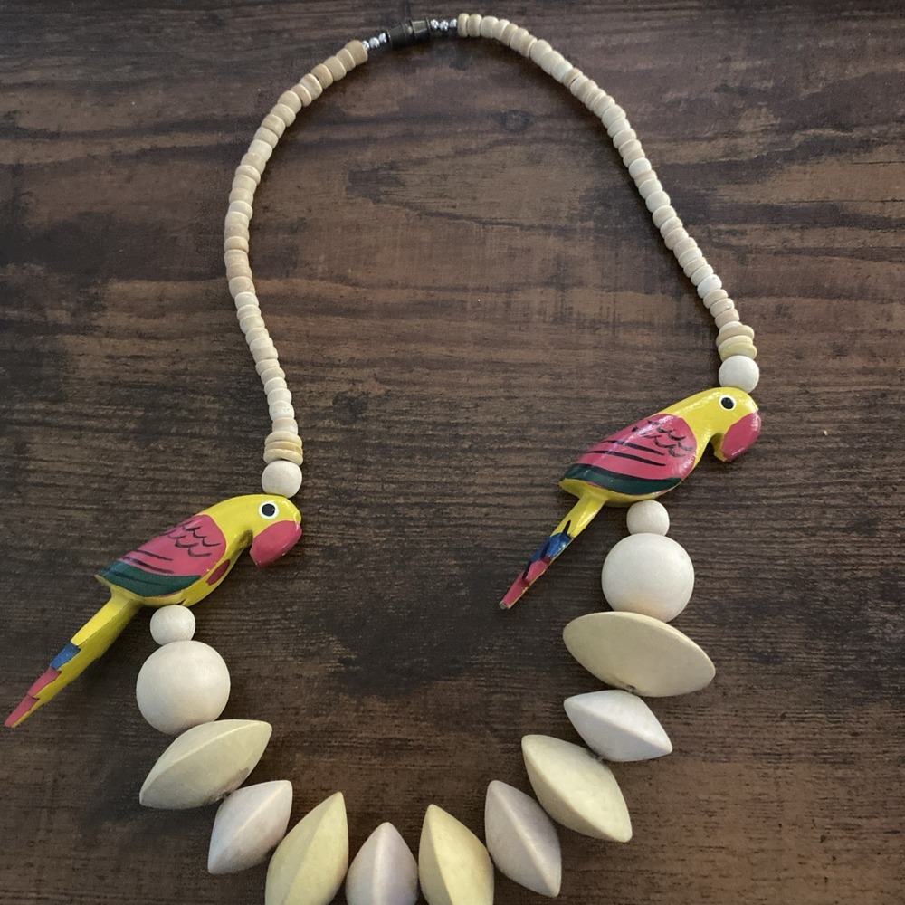 Vintage Wooden Parrot Necklace